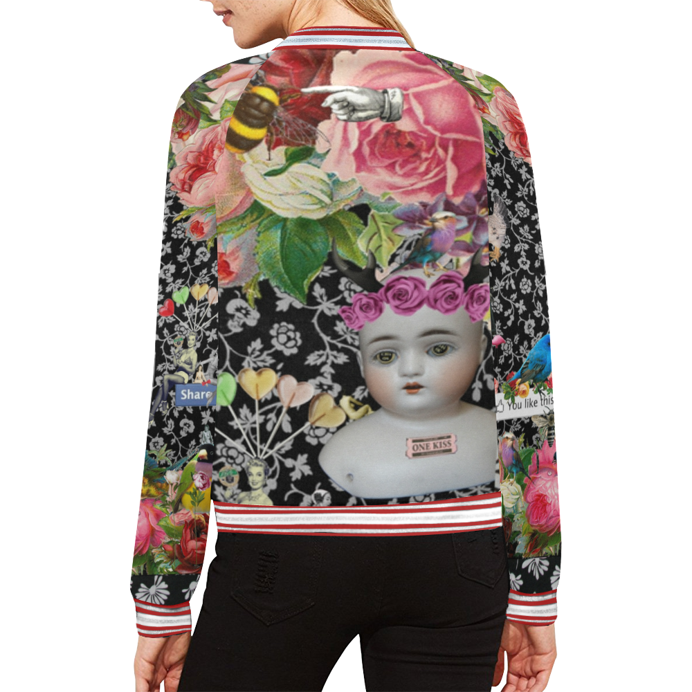 One Kiss All Over Print Bomber Jacket for Women (Model H21)