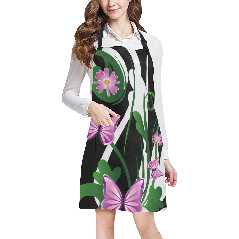 decorative floral elements with butterflies All Over Print Apron