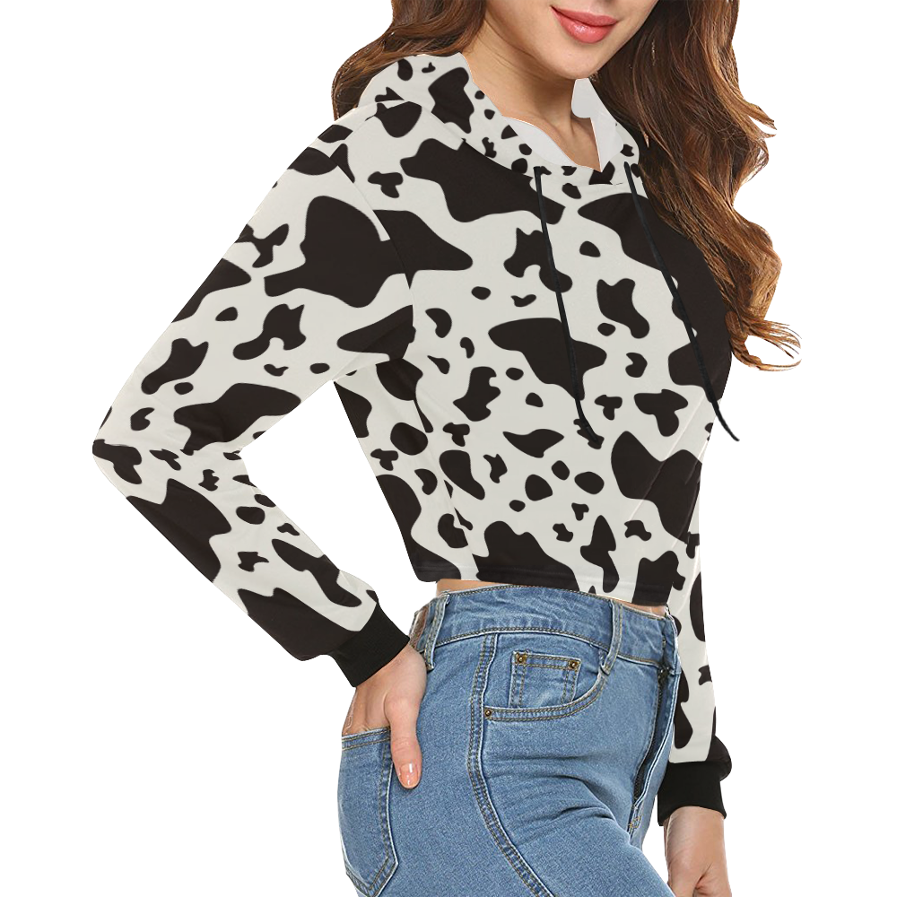 Cow by Artdream All Over Print Crop Hoodie for Women (Model H22)