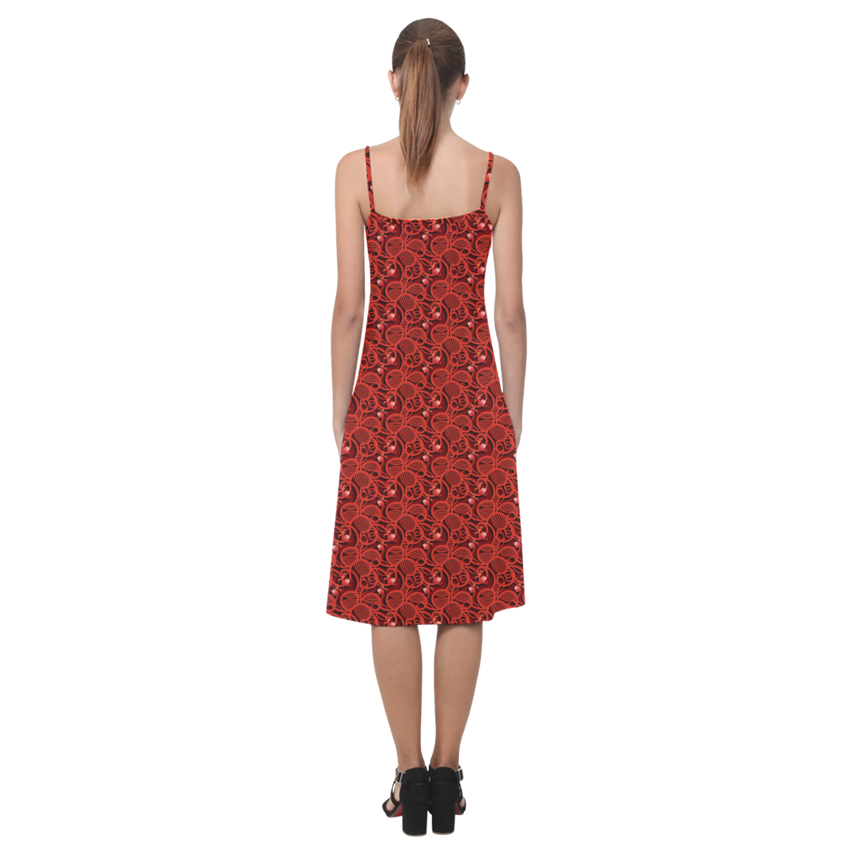 Cherry Tomato Red Hearts Alcestis Slip Dress (Model D05)