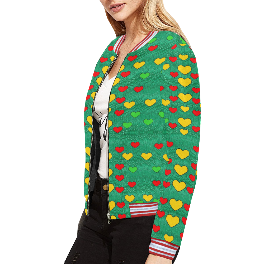 love is in all of us to give and show All Over Print Bomber Jacket for Women (Model H21)
