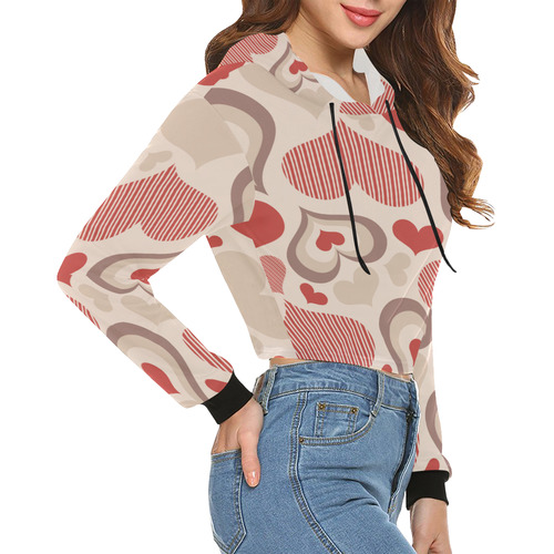 Heart by Artdream All Over Print Crop Hoodie for Women (Model H22)