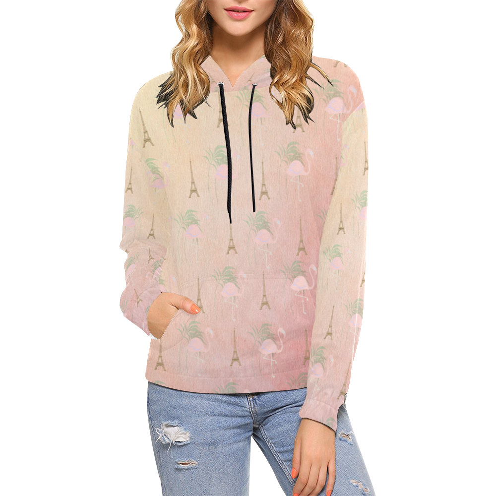Faded Parisian Flamingoes All Over Print Hoodie for Women (USA Size) (Model H13)
