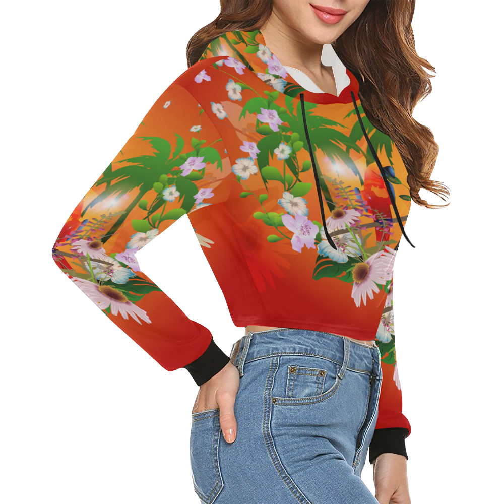 Tropical design All Over Print Crop Hoodie for Women (Model H22)
