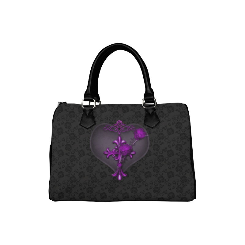 Gothic Purple Heart With Dark Lace Boston Handbag (Model 1621)