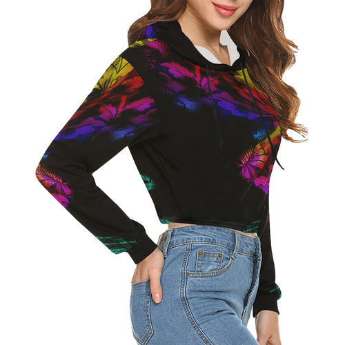 Abstract floral design All Over Print Crop Hoodie for Women (Model H22)