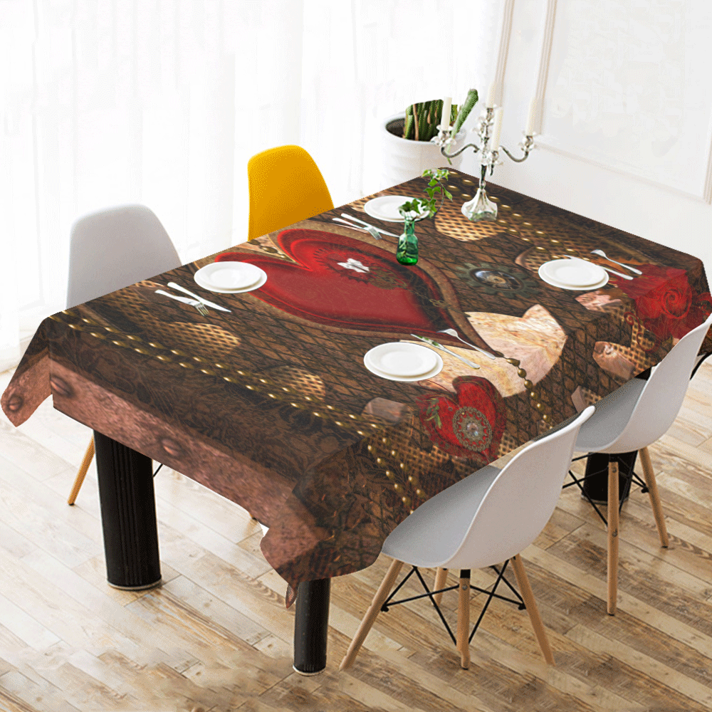 Steampunk, awesome herats with clocks and gears Cotton Linen Tablecloth 60"x120"