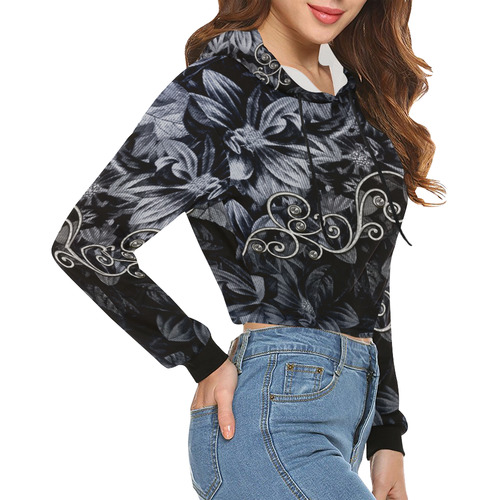 Flower power in blue All Over Print Crop Hoodie for Women (Model H22)