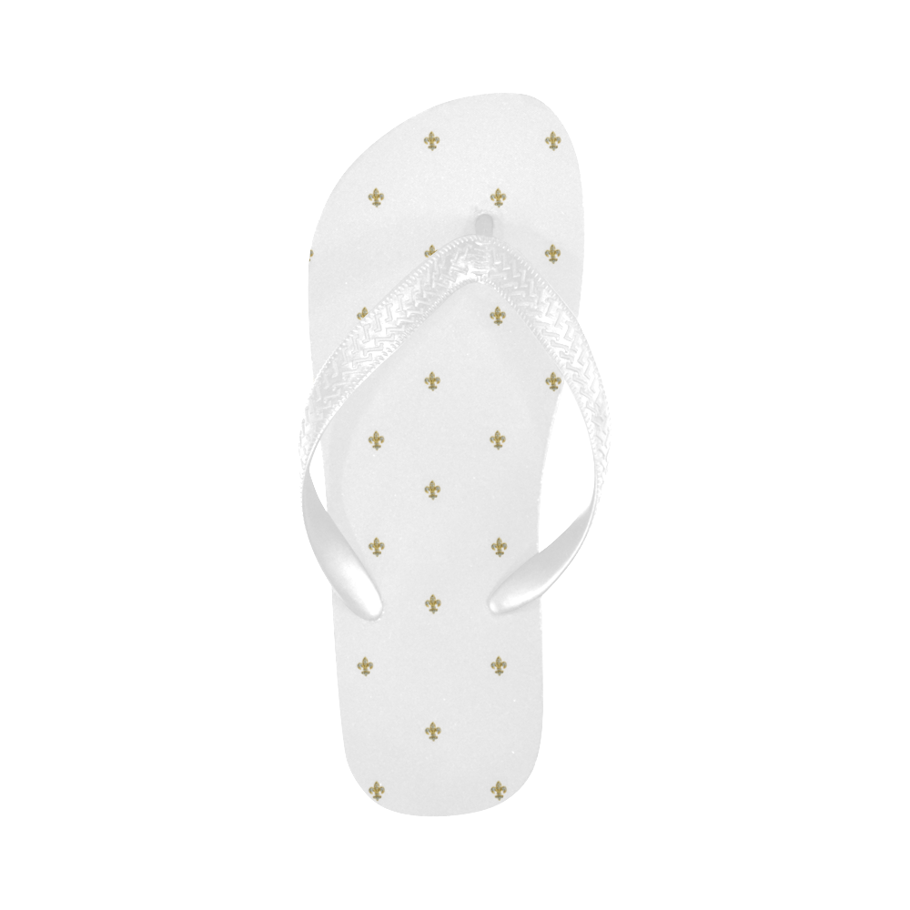 White Fleur De Lys Flip Flops for Men/Women (Model 040)