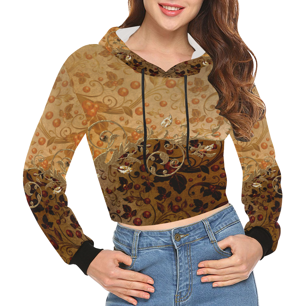 Wonderful decorative floral design All Over Print Crop Hoodie for Women (Model H22)