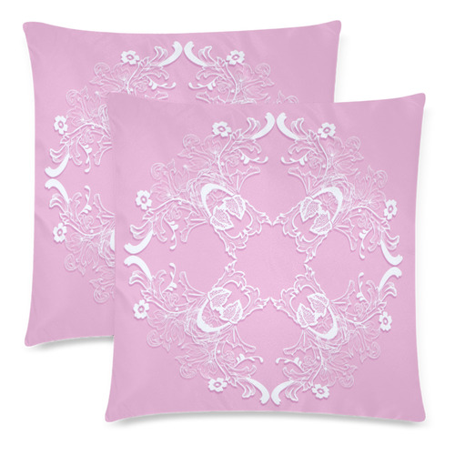 Floral retro pink lace pattern. Custom Zippered Pillow Cases 18"x 18" (Twin Sides) (Set of 2)
