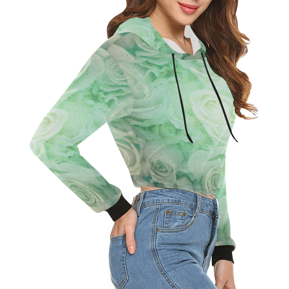 Green roses All Over Print Crop Hoodie for Women (Model H22)