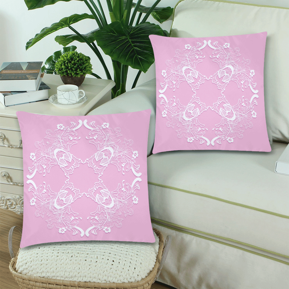 Floral retro pink lace pattern. Custom Zippered Pillow Cases 18"x 18" (Twin Sides) (Set of 2)