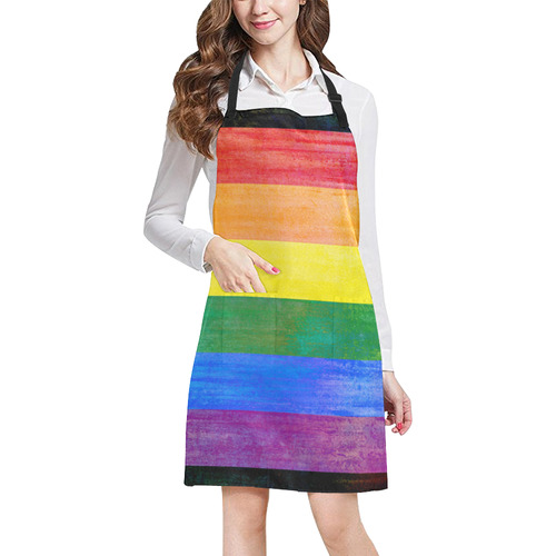 Rainbow Flag Colored Stripes Grunge All Over Print Apron