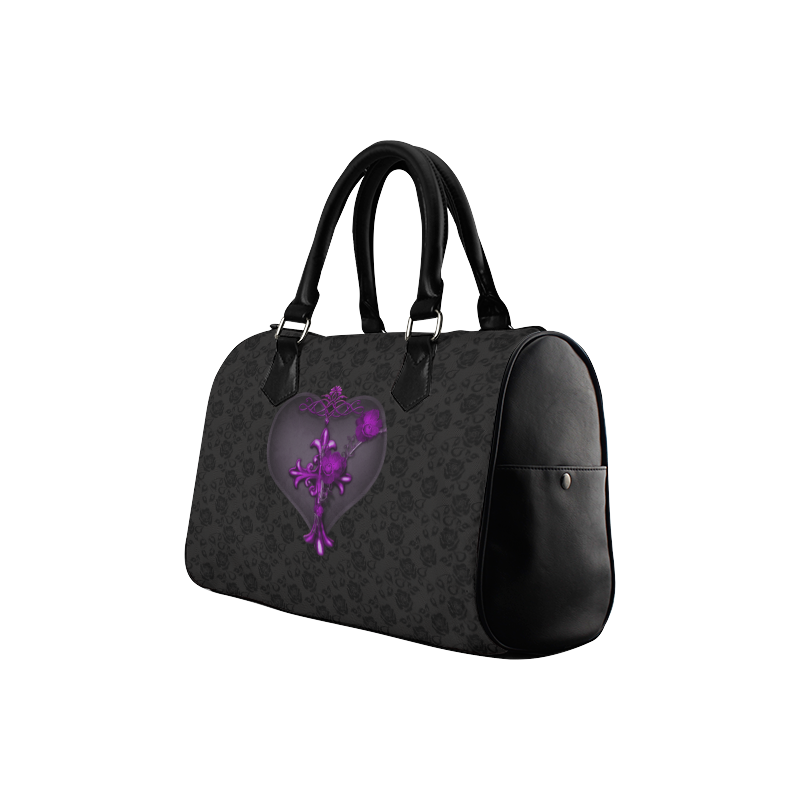 Gothic Purple Heart With Dark Lace Boston Handbag (Model 1621)