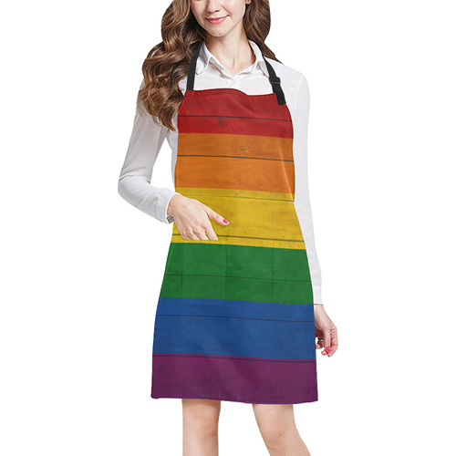 Rainbow Flag Colored Stripes Wood All Over Print Apron