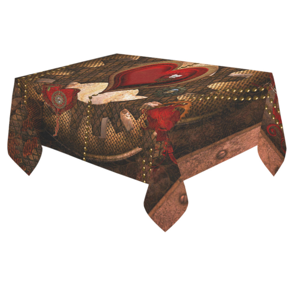 Steampunk, awesome herats with clocks and gears Cotton Linen Tablecloth 60"x 84"