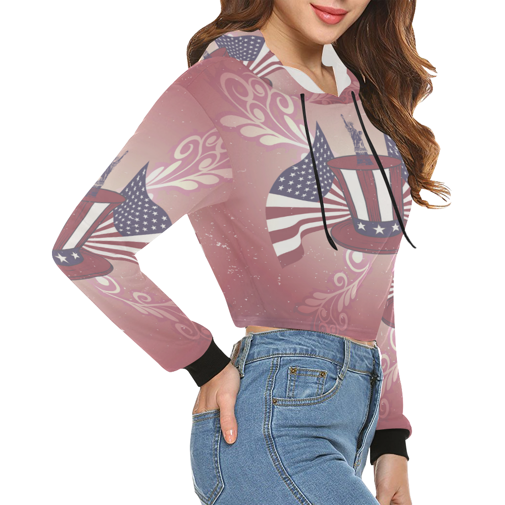 usahat1 All Over Print Crop Hoodie for Women (Model H22)