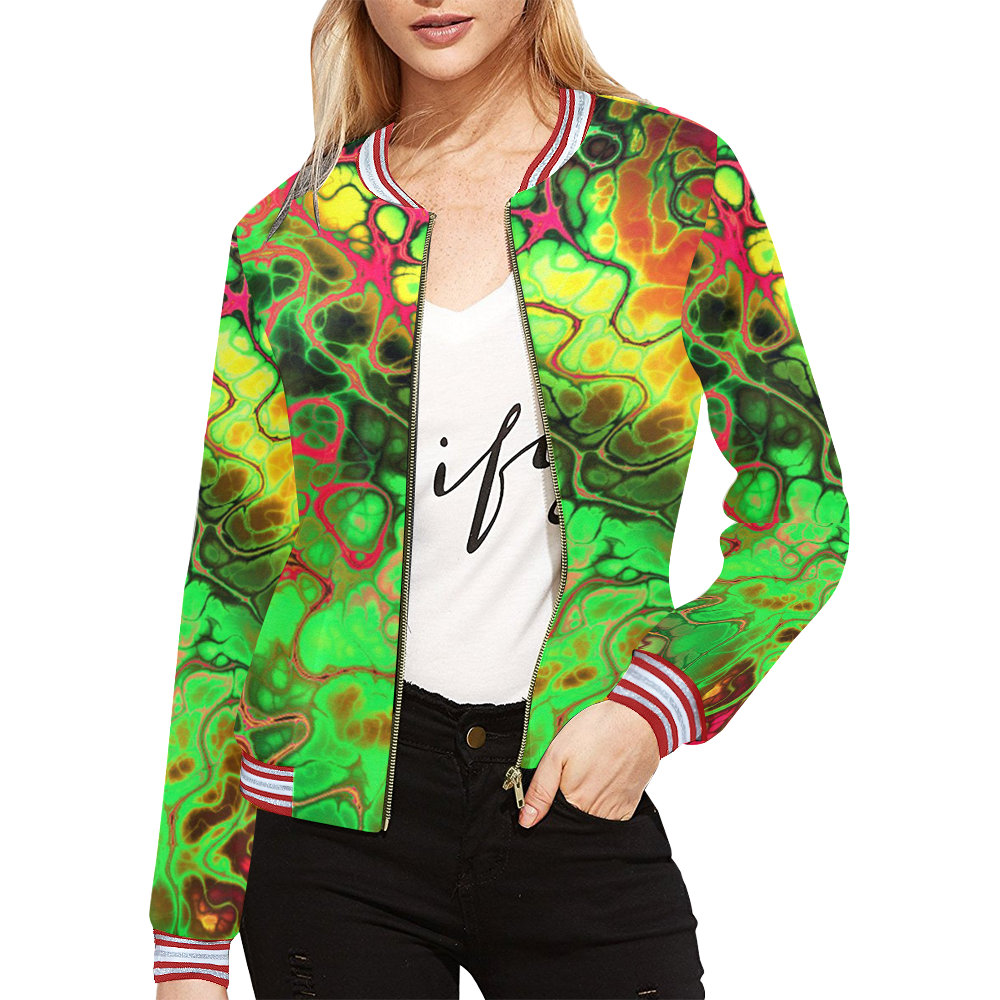 awesome fractal 35I by JamColors All Over Print Bomber Jacket for Women (Model H21)