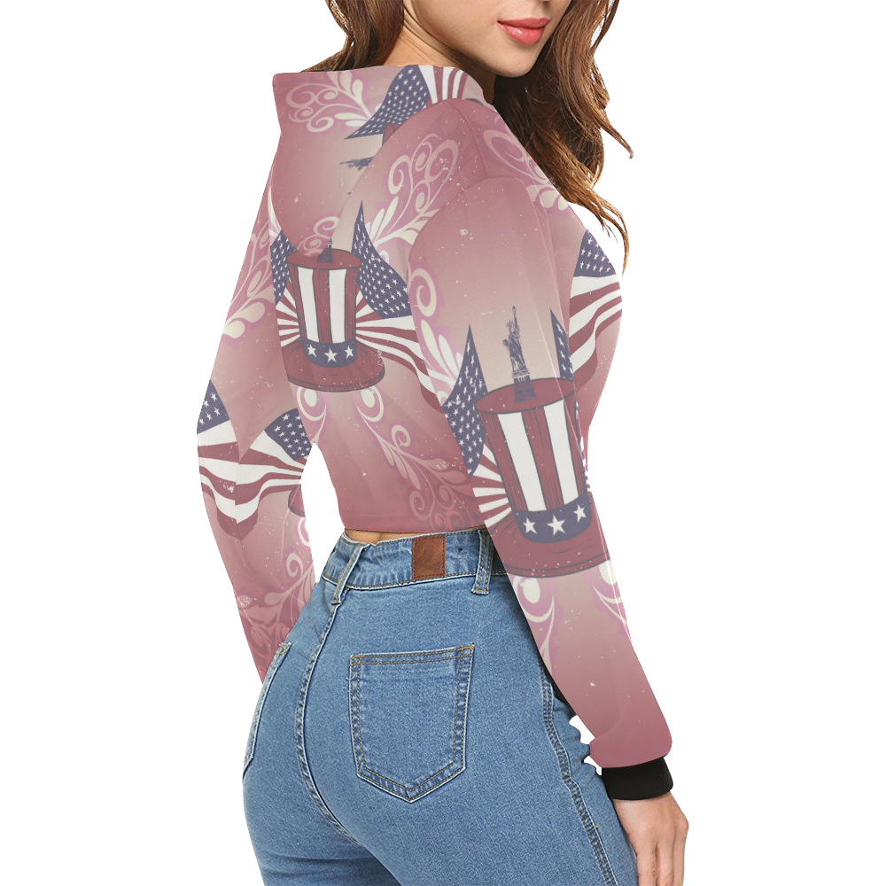 usahat1 All Over Print Crop Hoodie for Women (Model H22)