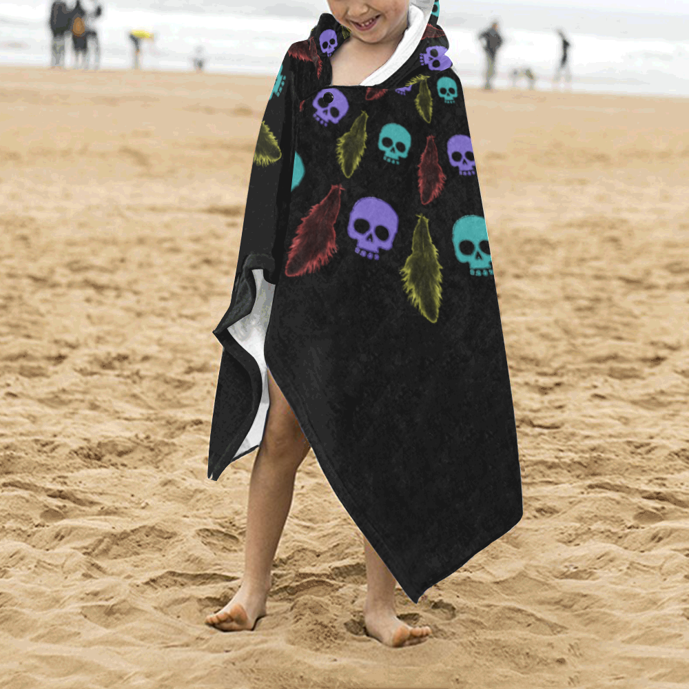 Skulls and Feathers Kids' Hooded Bath Towels