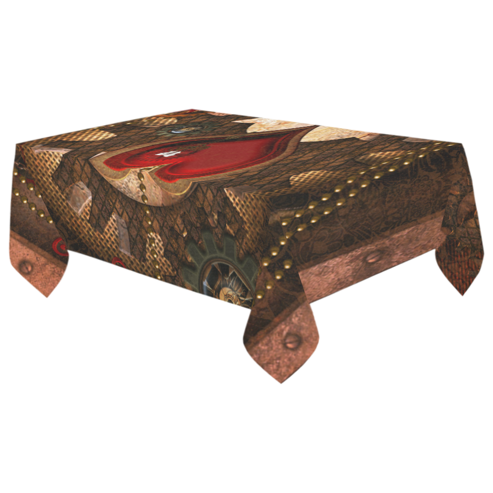 Steampunk, awesome herats with clocks and gears Cotton Linen Tablecloth 60"x 104"
