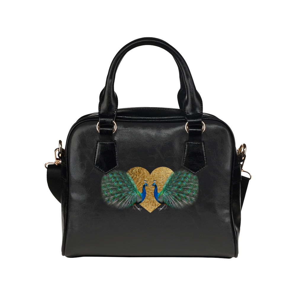 Gold Heart & Peacocks Shoulder Handbag (Model 1634)