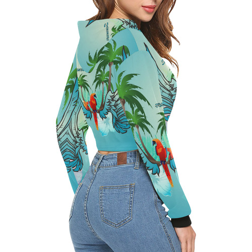 Cute parrot with wings All Over Print Crop Hoodie for Women (Model H22)