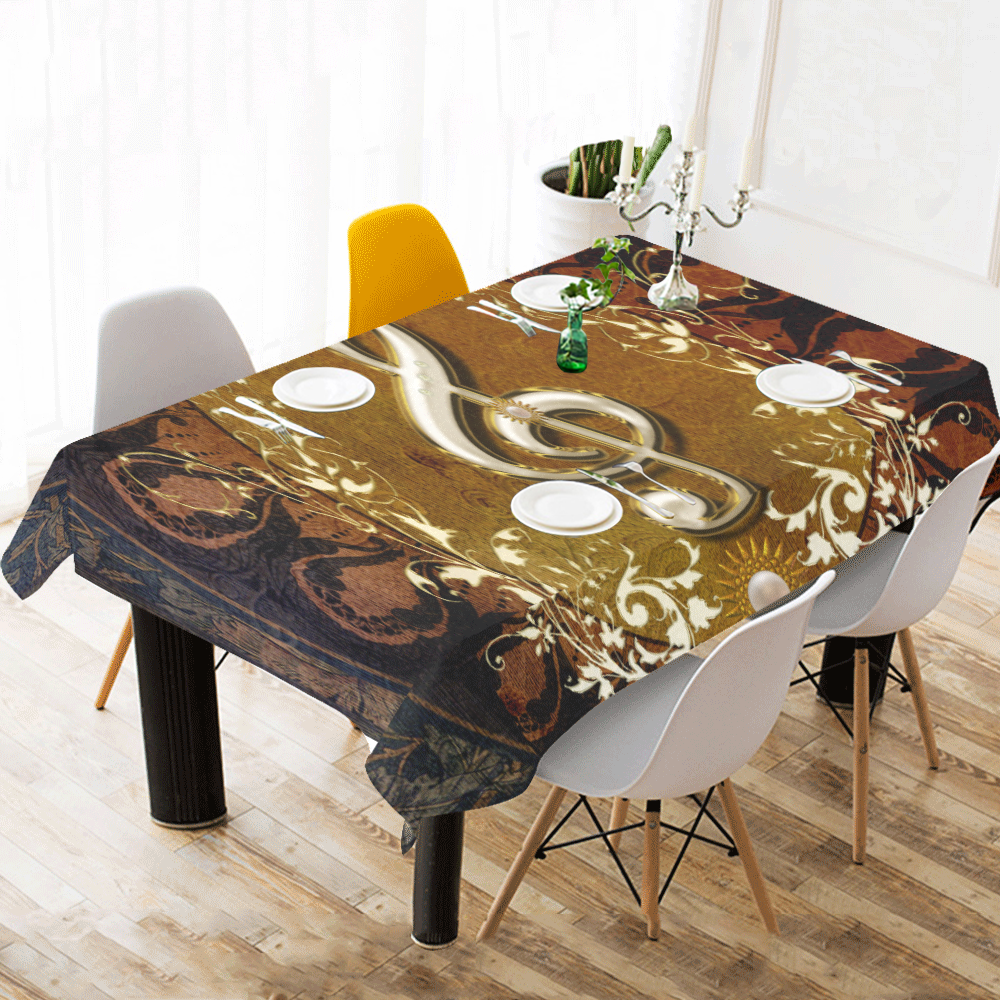 Music, decorative clef with floral elements Cotton Linen Tablecloth 60"x120"