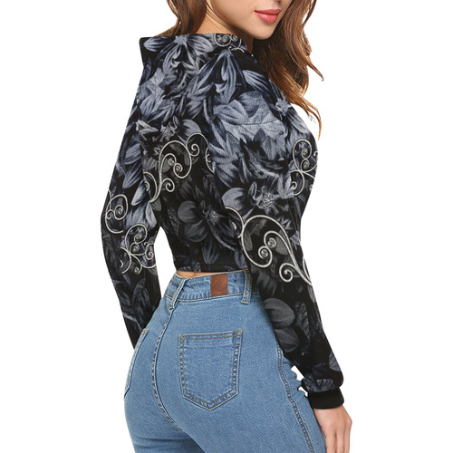 Flower power in blue All Over Print Crop Hoodie for Women (Model H22)