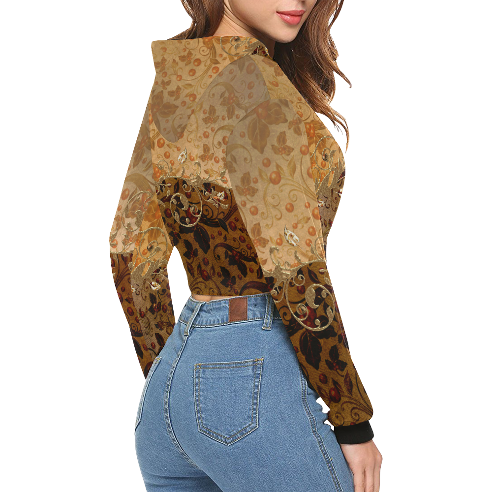 Wonderful decorative floral design All Over Print Crop Hoodie for Women (Model H22)