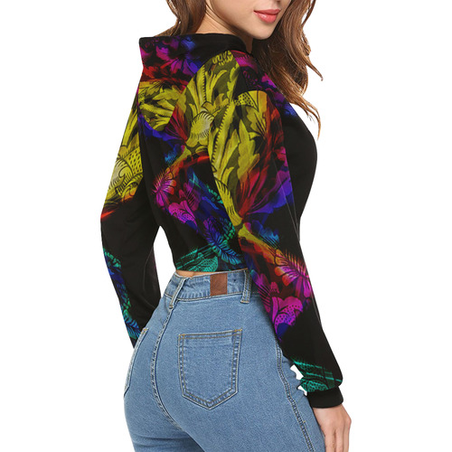 Abstract floral design All Over Print Crop Hoodie for Women (Model H22)