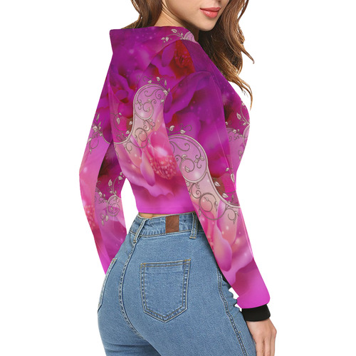 Wonderful floral design All Over Print Crop Hoodie for Women (Model H22)