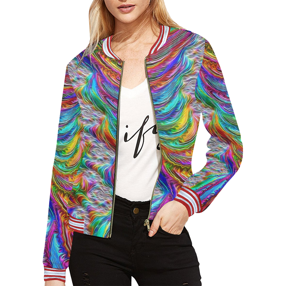 gorgeous Fractal 175 C by JamColors All Over Print Bomber Jacket for Women (Model H21)