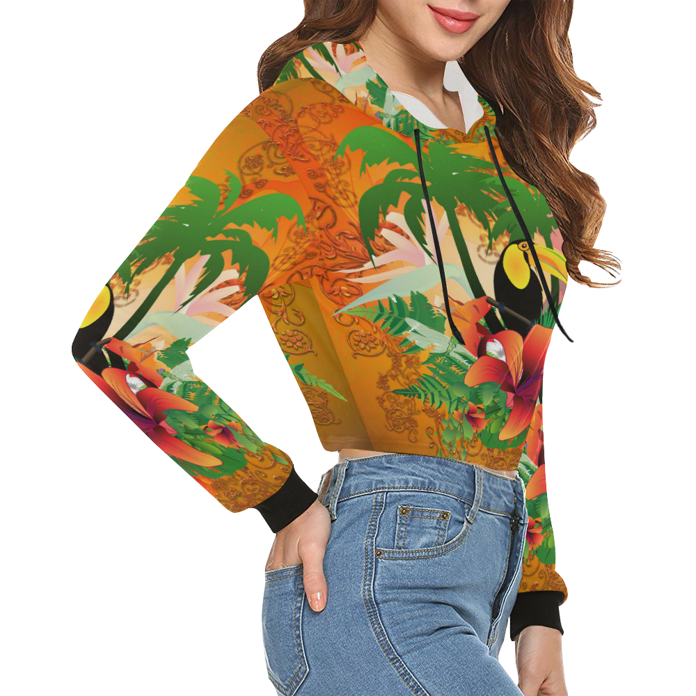 Funny toucan, tropical design All Over Print Crop Hoodie for Women (Model H22)