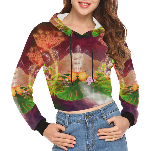 glowingflowerses7 All Over Print Crop Hoodie for Women (Model H22)