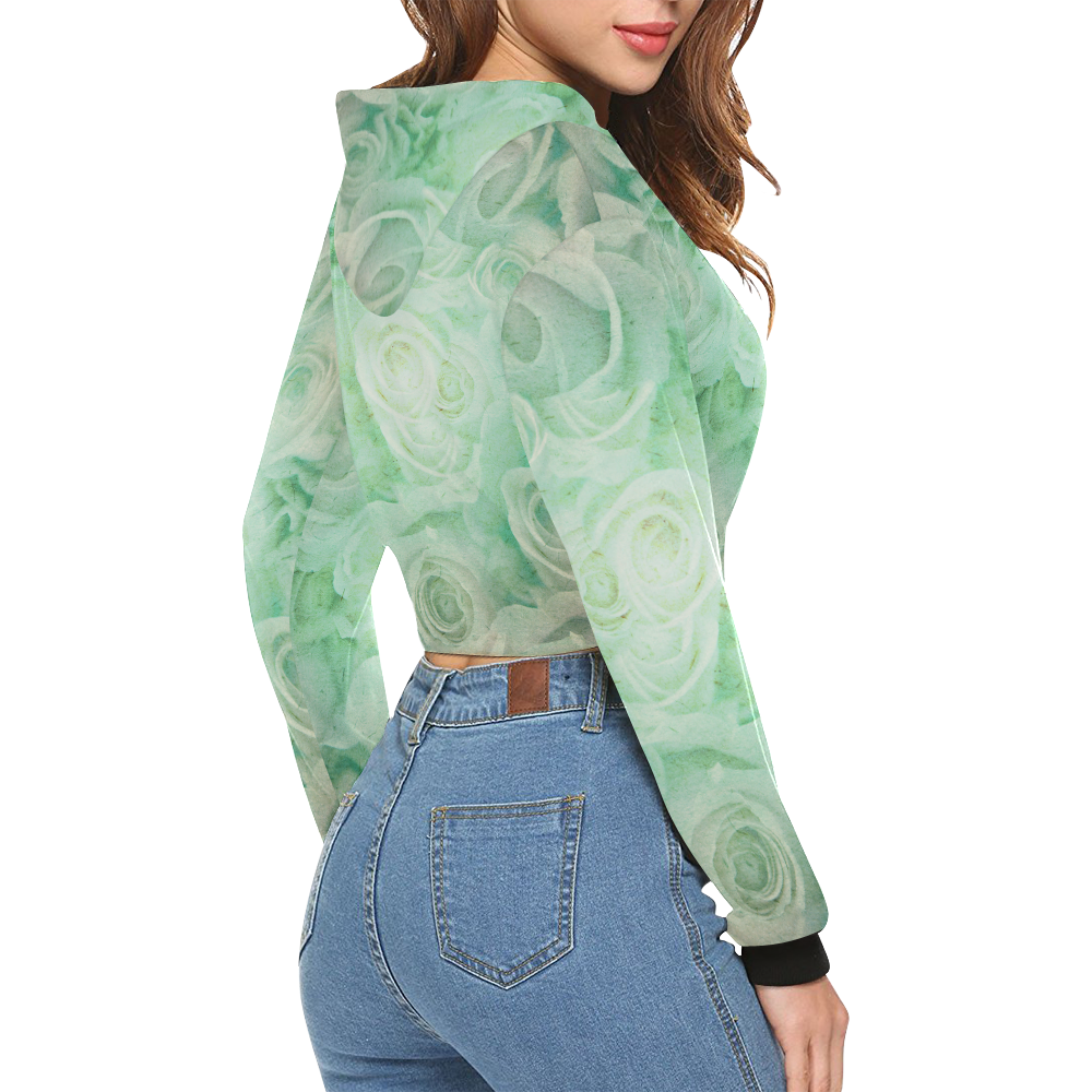 Green roses All Over Print Crop Hoodie for Women (Model H22)