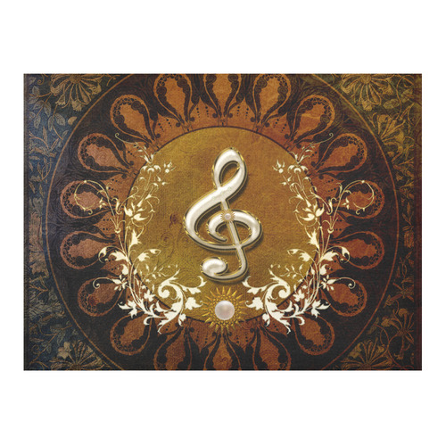 Music, decorative clef with floral elements Cotton Linen Tablecloth 52"x 70"