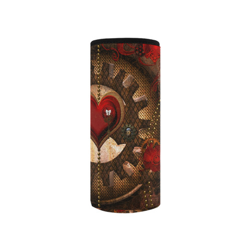 Steampunk, awesome herats with clocks and gears Neoprene Water Bottle Pouch/Small