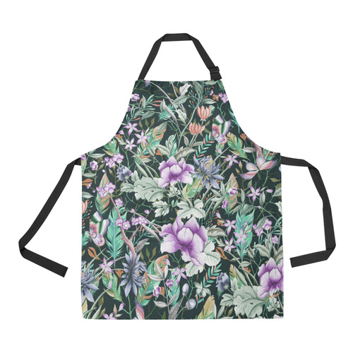Tropical Flowers Butterflies Feathers Walpaper 2 All Over Print Apron