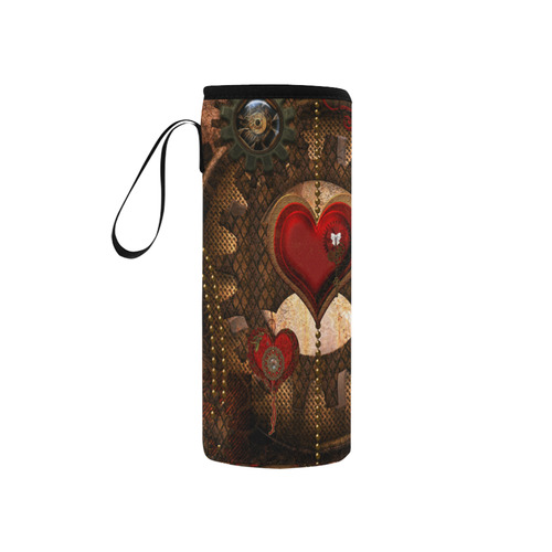 Steampunk, awesome herats with clocks and gears Neoprene Water Bottle Pouch/Small
