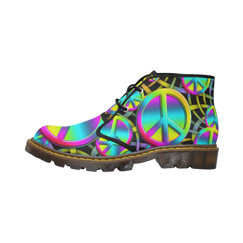Neon Colorful PEACE pattern Men's Canvas Chukka Boots (Model 2402-1)