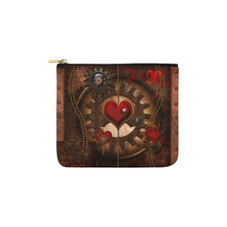 Steampunk, awesome herats with clocks and gears Carry-All Pouch 6''x5''