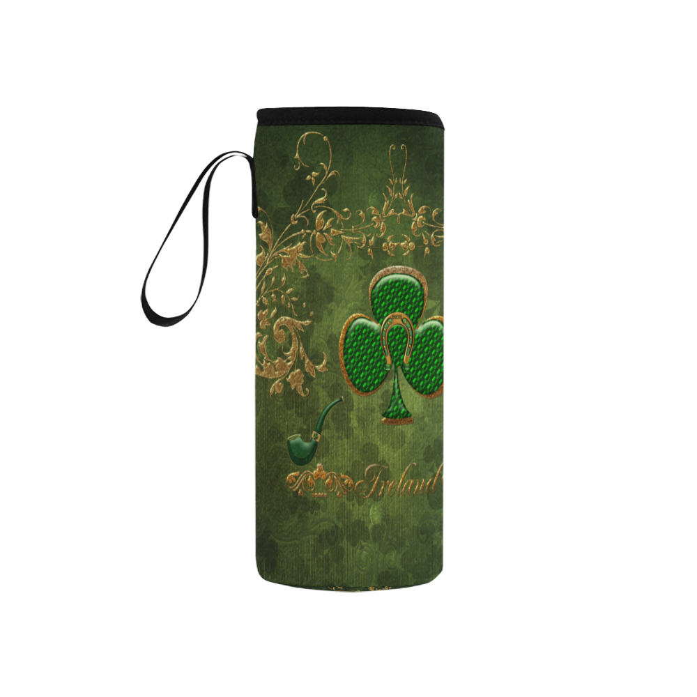 Happy st. patrick's day with clover Neoprene Water Bottle Pouch/Small