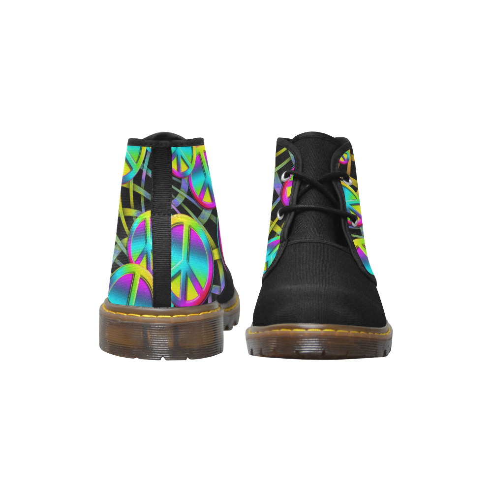 Neon Colorful PEACE pattern Women's Canvas Chukka Boots/Large Size (Model 2402-1)