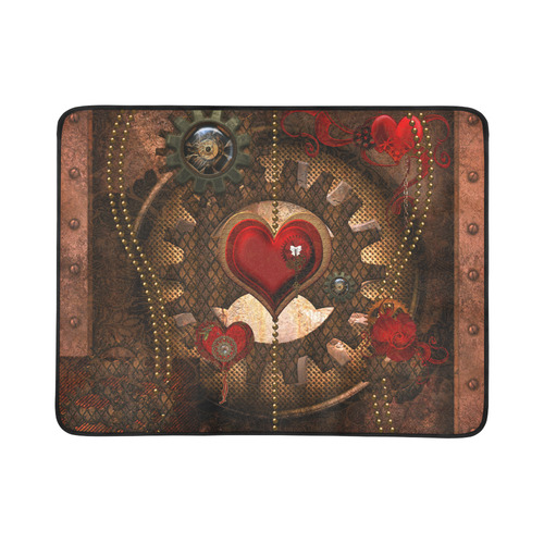 Steampunk, awesome herats with clocks and gears Beach Mat 78"x 60"