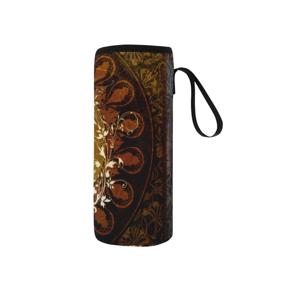 Music, decorative clef with floral elements Neoprene Water Bottle Pouch/Small