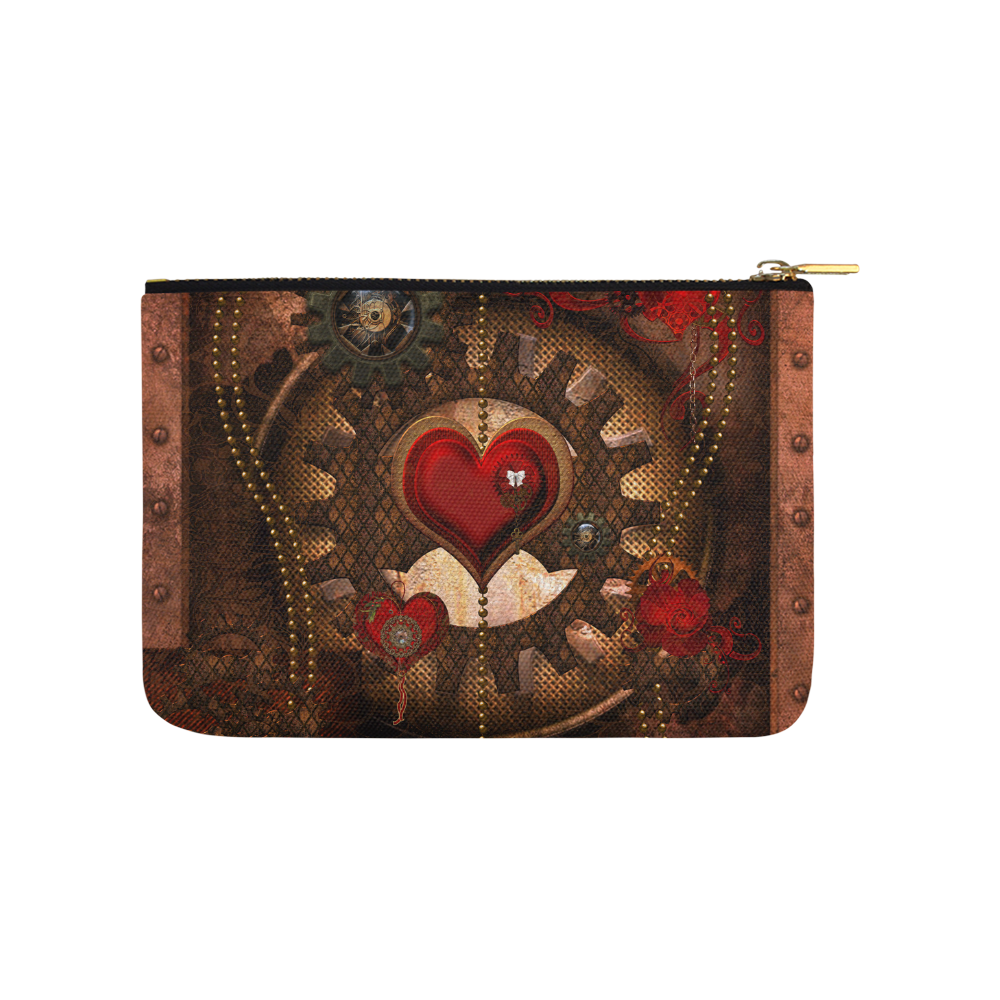 Steampunk, awesome herats with clocks and gears Carry-All Pouch 9.5''x6''