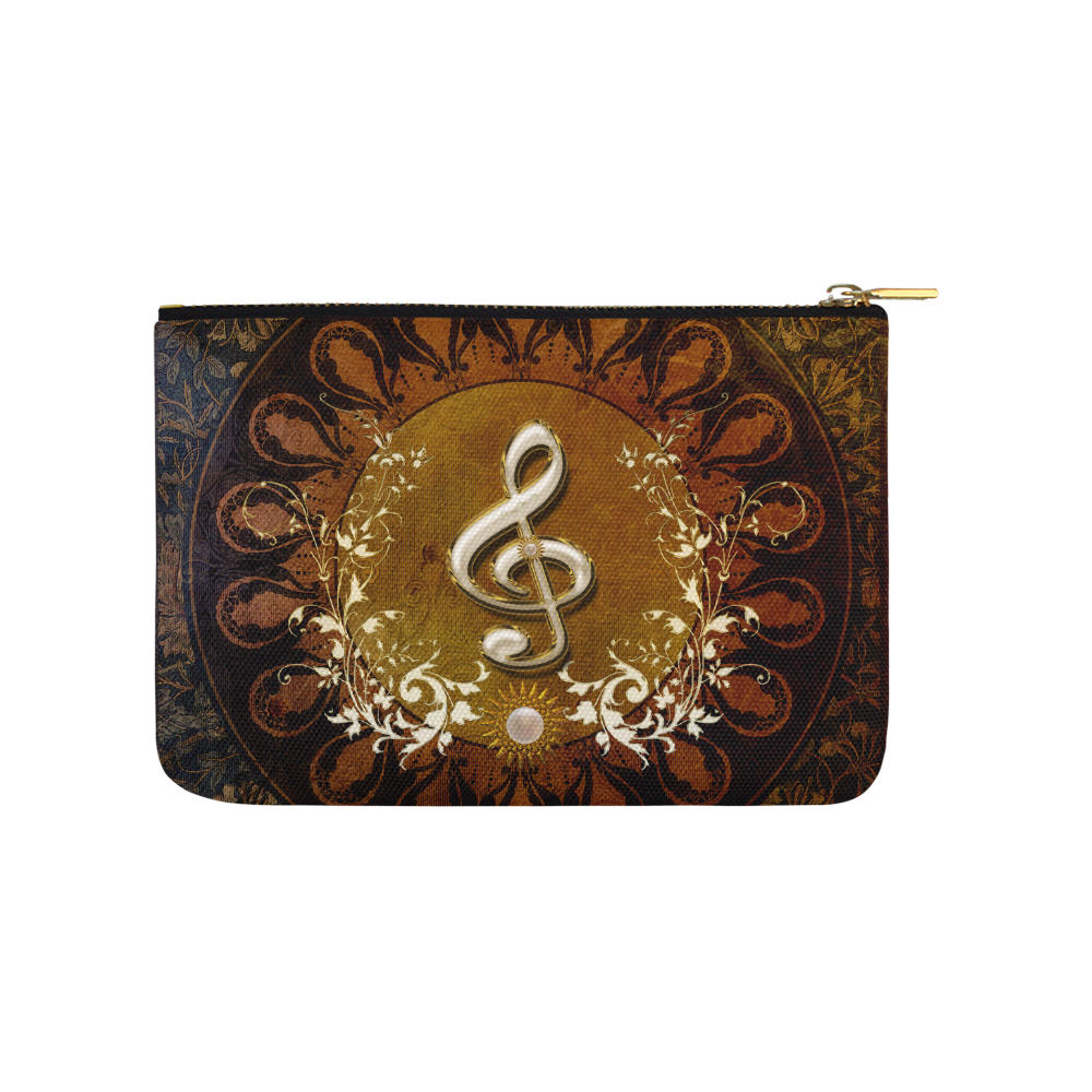 Music, decorative clef with floral elements Carry-All Pouch 9.5''x6''