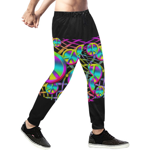 Neon Colorful PEACE pattern Men's All Over Print Sweatpants (Model L11)